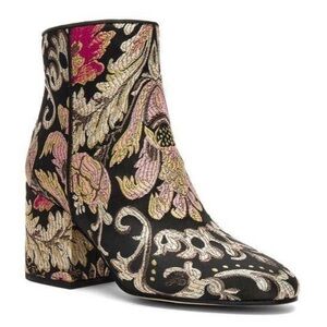 Sam Edelman Black Embroidered Floral Ankle Boots with Pink & Gold Accents
